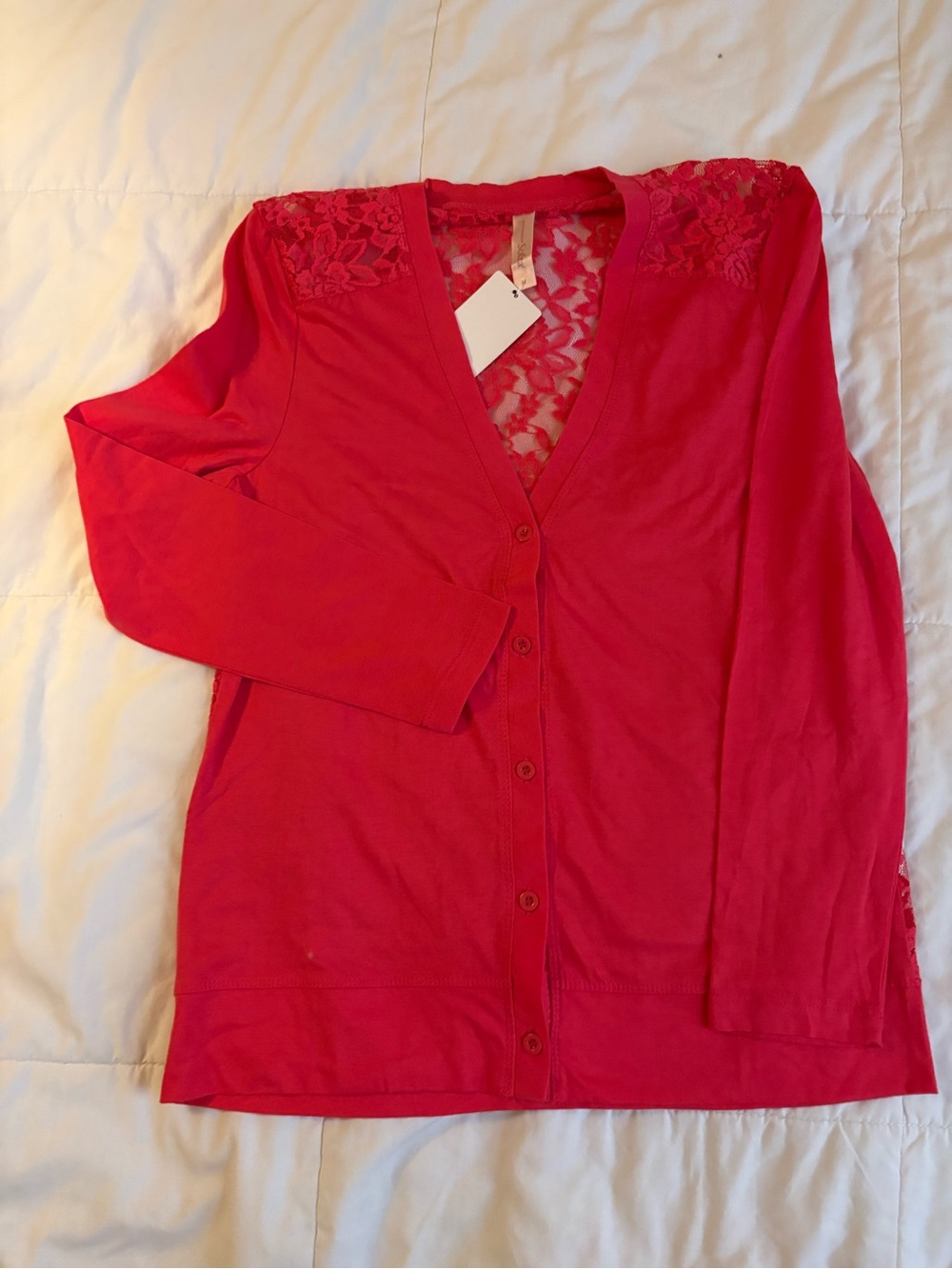 Red Lace-Shoulder Button Cardigan